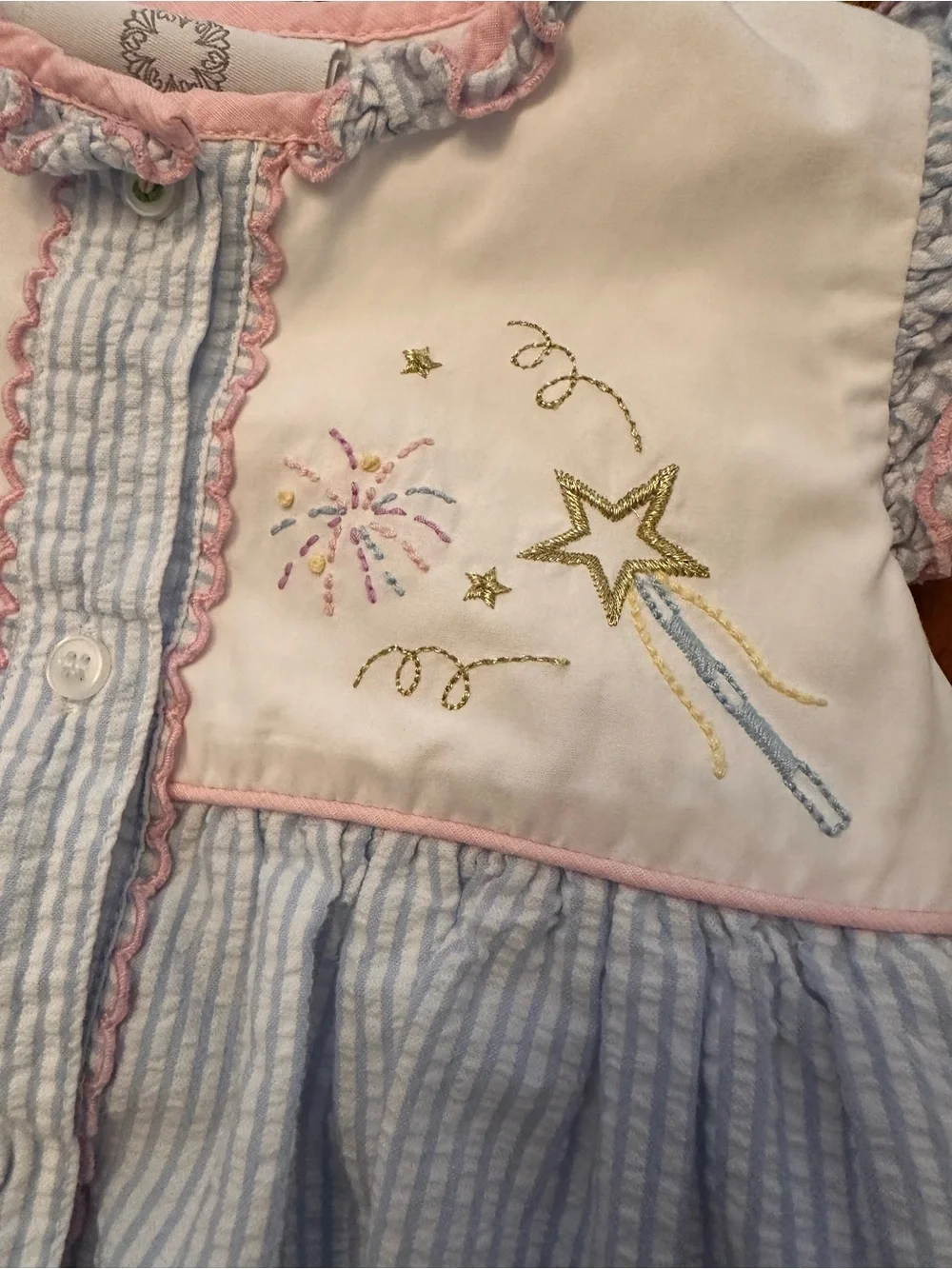 Magic Wand Embroidered Pink & Blue Baby One-Piece Bubble